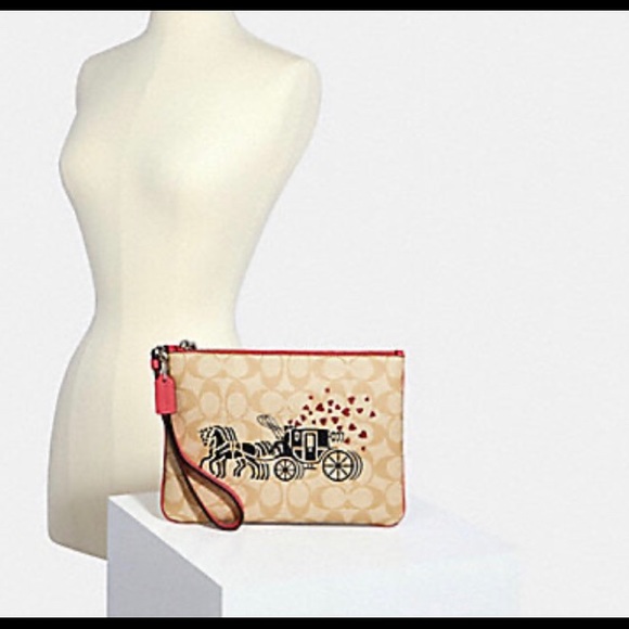 Coach Handbags - POUCH SIGNATURE CANVAS HORSE AND CARRIAGE HEARTS